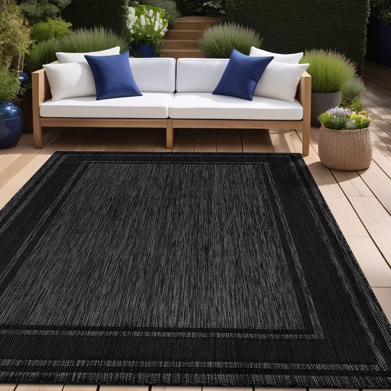 Beverly Rug Large Outdoor Rug 10x14 Modern Bordered Area Rugs for Indoor and Outdoor Patio Deck