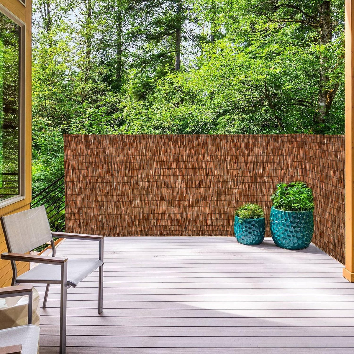 Brown 2 Pack 4FT X 16.4FT Reed Fencing Roll, Balcony Privacy Shade Reed Bamboo Fencing Garden Fence