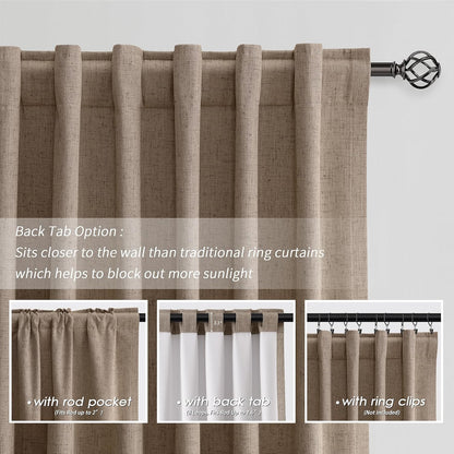 BOODII Room Darkening Curtains Brown Black Out Curtains 96 Inches Long 2 Panel Set Back Tab Neutral