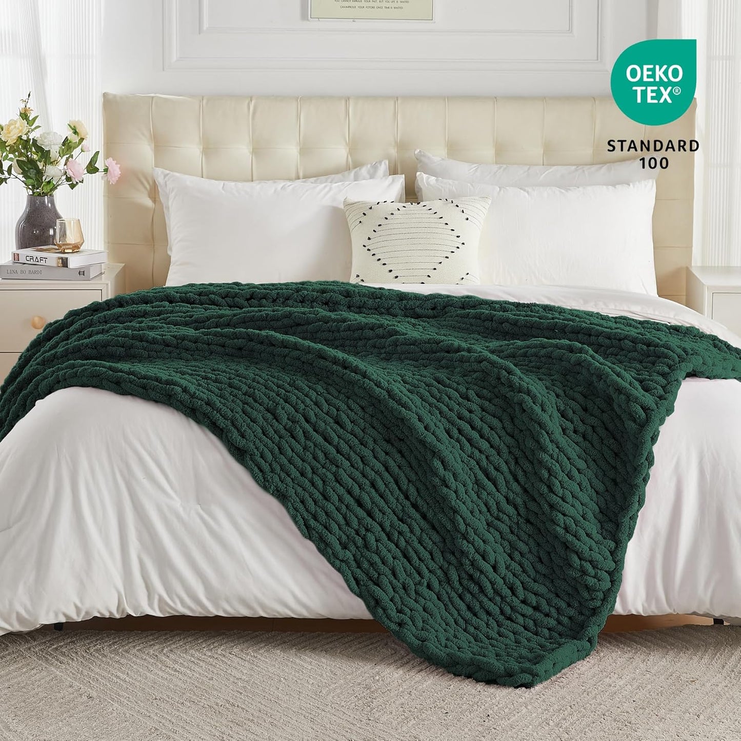 Carriediosa Chunky Knit Throw Blanket 60" X 80" Twin, 100% Hand Made Large Chenille Loop Yarn Soft