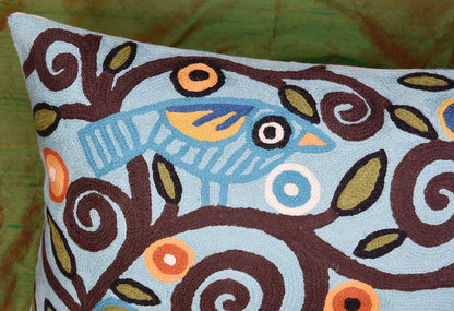 Lumbar Klimt Pillow Cover | Green Birds | Tree of Life | Modern Floral | Outdoor Pillows | Mid