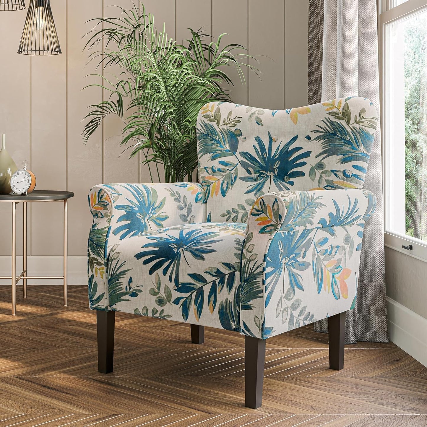BELLEZE Modern Accent Chair for Living Room, High Back Floral Armchair w/Wooden Legs, Upholstered