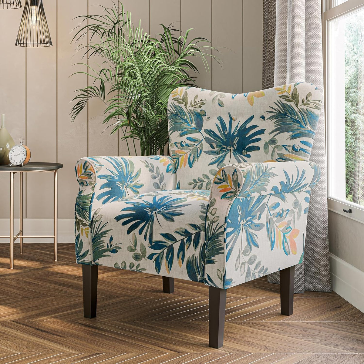 BELLEZE Modern Accent Chair for Living Room, High Back Floral Armchair w/Wooden Legs, Upholstered
