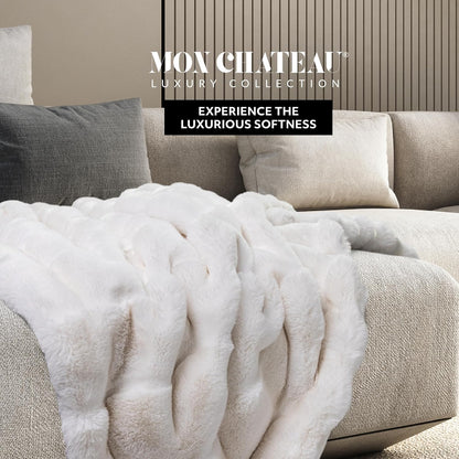 Mon Chateau Premium Reversible Luxury Faux Fur Throw for Couch, Sofa, or Bed - Plush Cozy Soft