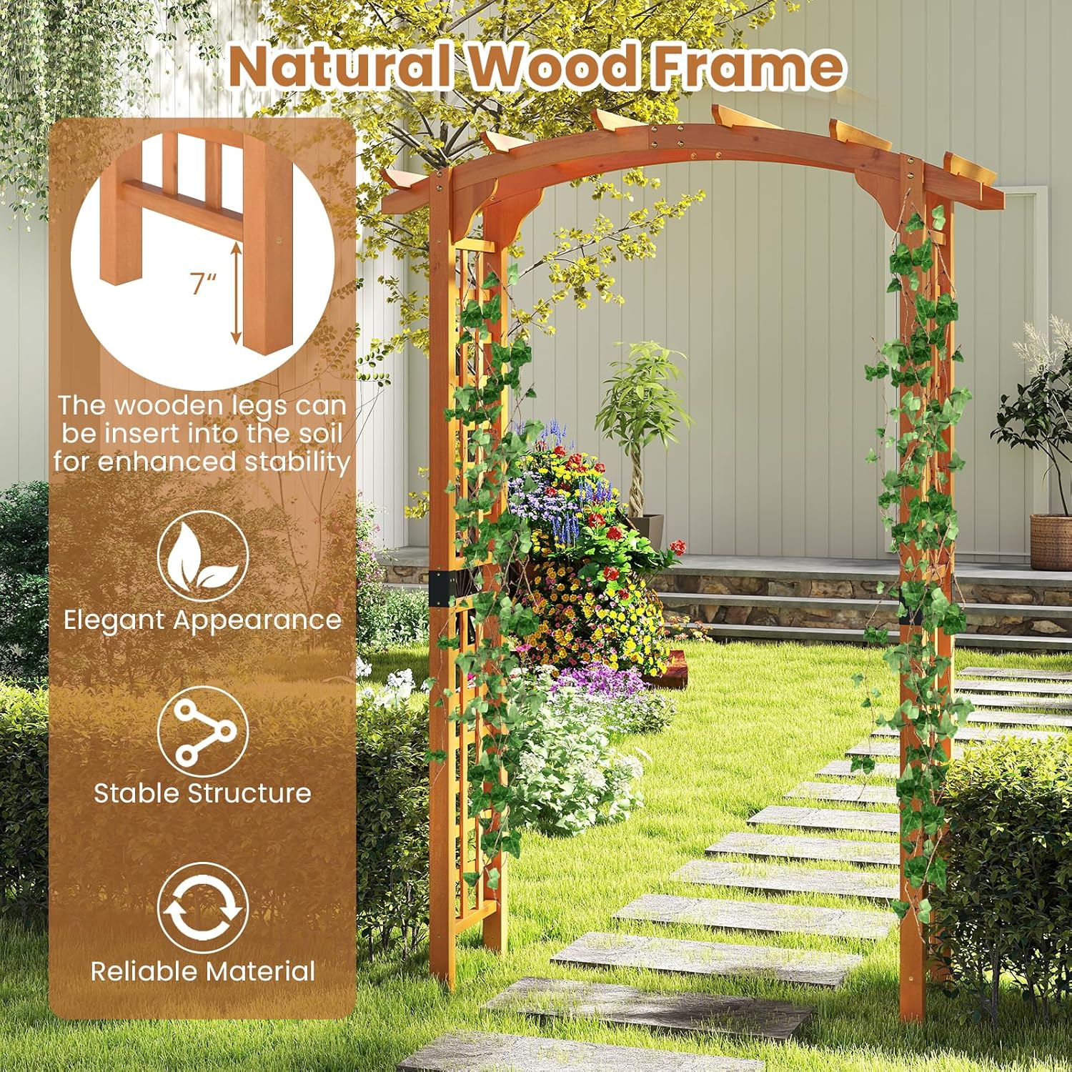 Giantex 7.5FT Wood Garden Arbor Trellis, Wooden Wedding Arch for Ceremony Party, Outdoor Archway