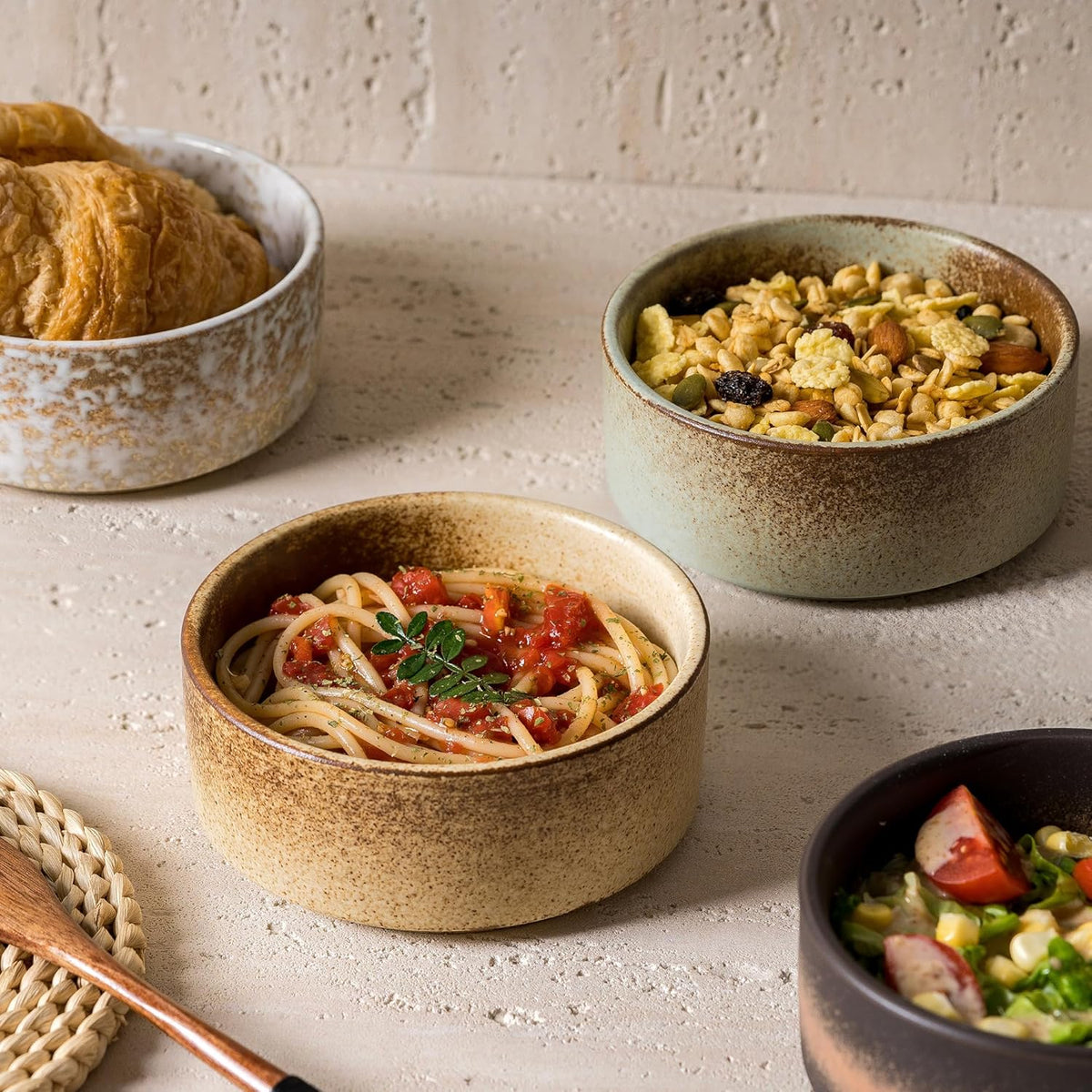 Ceramic Bowl Sets of 4, 4.5 Inches Mix Color, Small Bowls Set Farmhouse Vintage Color Bowls for