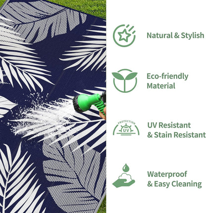 GENIMO Outdoor Rug 4' x 6' Waterproof for Patios Clearance, Reversible Outdoor Plastic Straw
