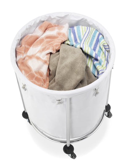 Whitmor Round Commercial Laundry Hamper with Removable Liner and Heavy Duty Wheels -Chrome