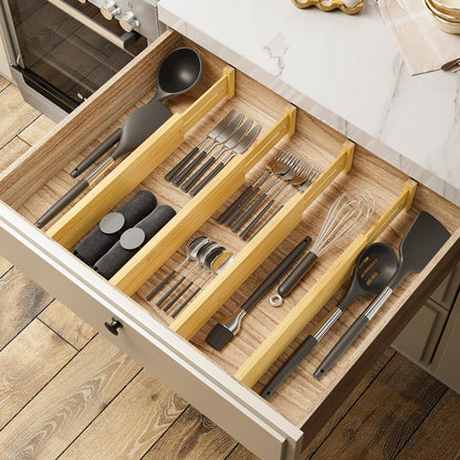 BAMEOS 4 pcs 3" High Bamboo Drawer Dividers Adjustable Drawer Organizer Expandable Drawer