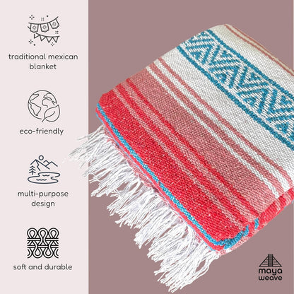 Traditional Handwoven Mexican Blanket, Large Falsa Serape - Soft & Durable - Vibrant Beach, Picnic