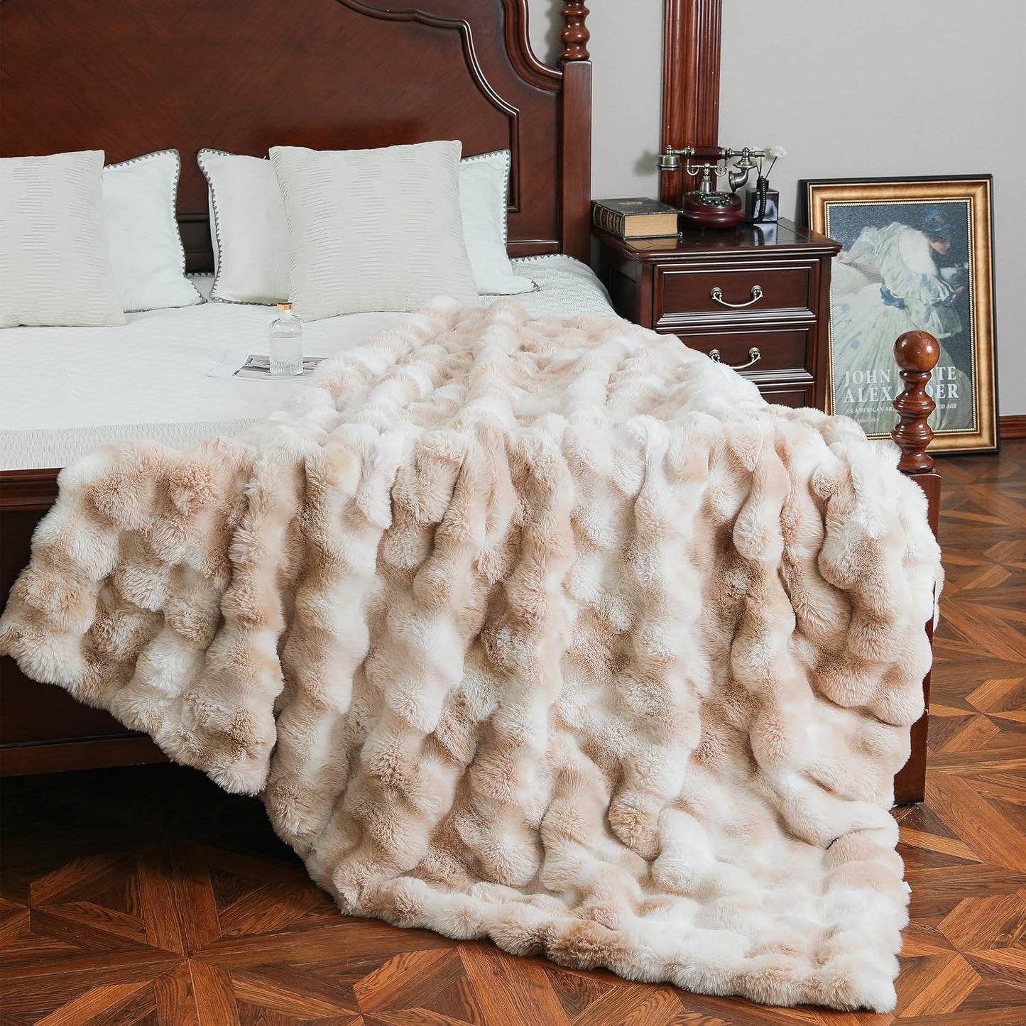 UKELER Camel Large Fluffy Bed Blankets Throws Twin Size, Cozy Shaggy Faux Fur Blanket Soft Plush