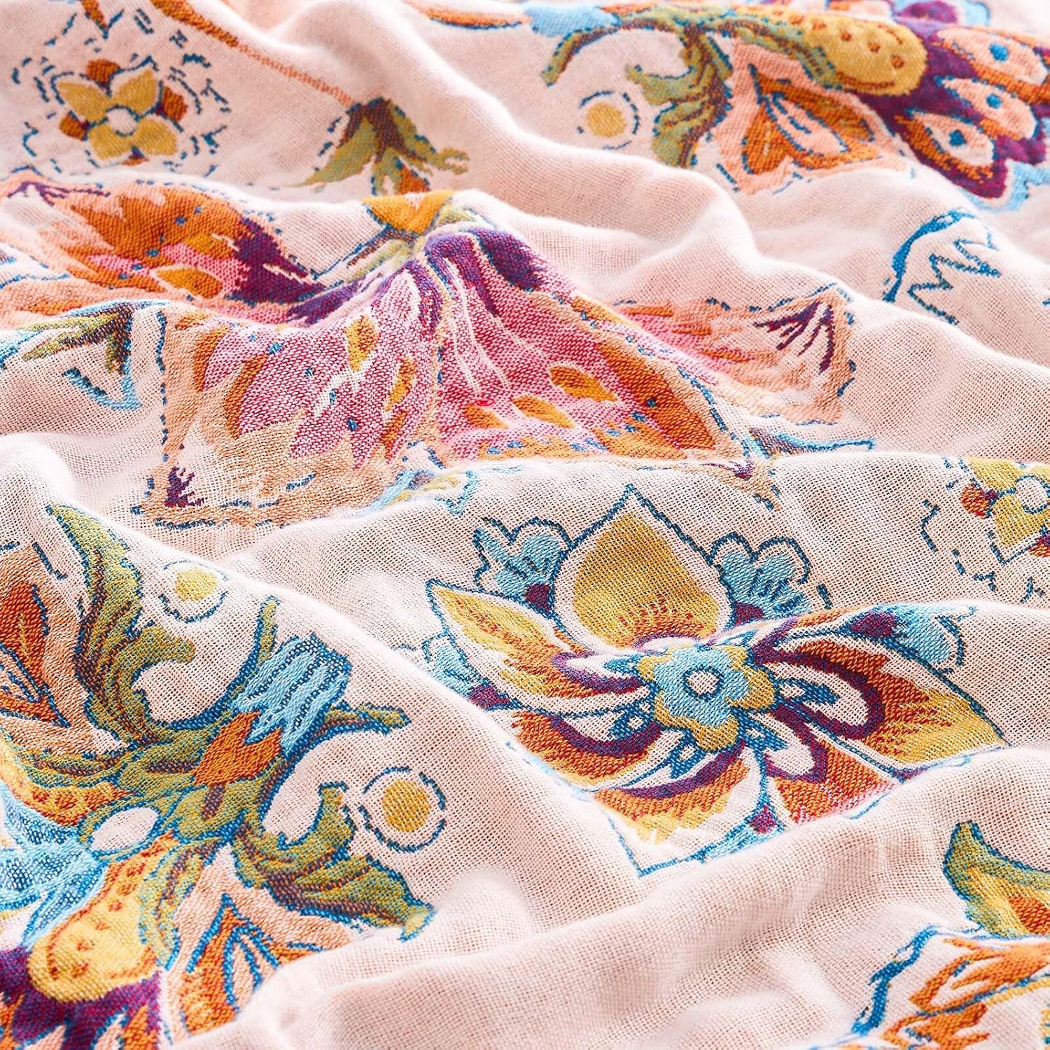 Boho Throw Blanket for Bed, 100% Cotton Soft Rustic Quilt Fall Blanket, 50"x60" Floral Printed
