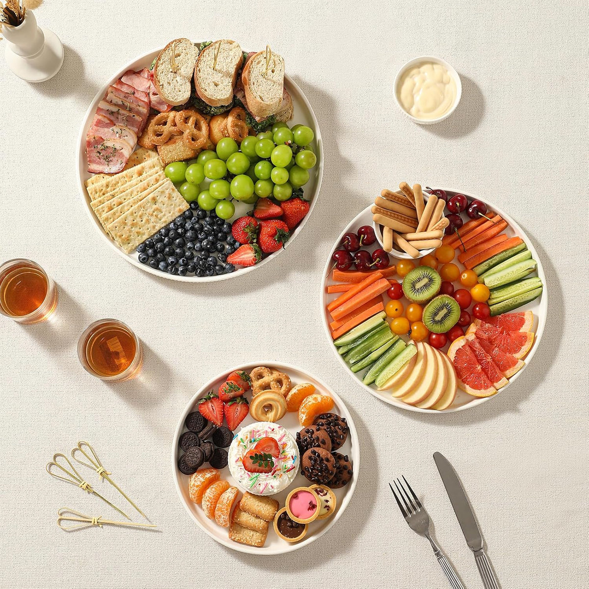 3 Packs Serving Platters, Large Serving Tray, Round Platters for Serving Food, Food Tray for Veggie