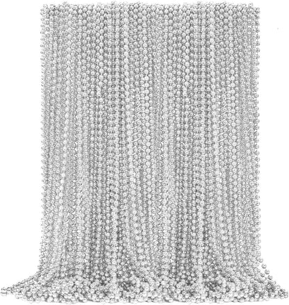 50PCS Bead Necklace, Silver Christmas Bead Stuff Party Favors, 33" Xmas Necklaces Women and Men