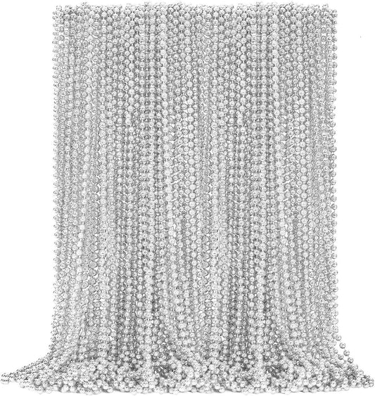 50PCS Bead Necklace, Silver Christmas Bead Stuff Party Favors, 33" Xmas Necklaces Women and Men