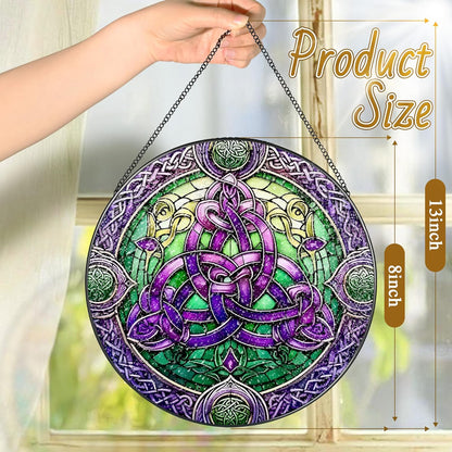 Stained Glass Window Hanging, LAOWEIKI 8'' Celtic Knot Suncatcher, Stained Glass Ornament