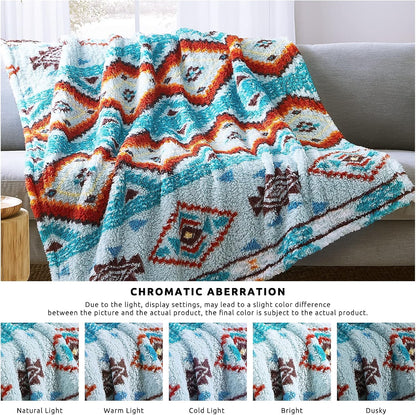 CASAAGUSTO Boho Sherpa Throw Blanket, Aztec Throw, Ultra Soft, Warm, Cozy, Plush, Thick Fleece