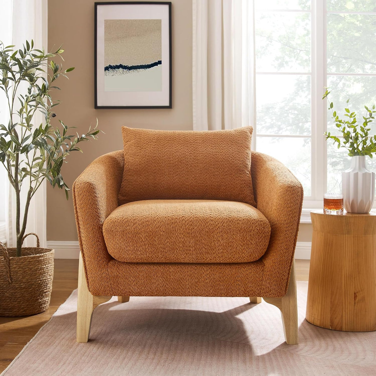 Accent Chair 31" Oversized Reading Chair Comfy Upholstered Boucle Lounge Armchair, Modern Living