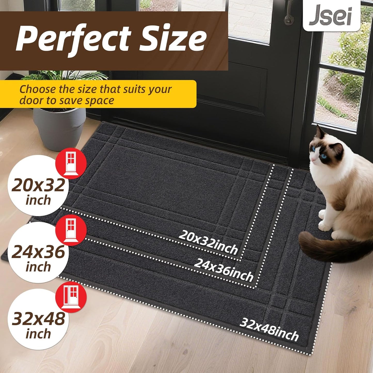JSEI Entryway Rugs Doormat 20"x32", Non-Slip Dirt Trapper Door Mats Indoor, Washable Absorbent and