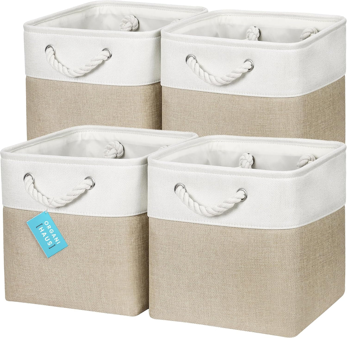 OrganiHaus 11x11 Cube Storage Bins 4 Pack, Foldable Cube Storage Organizer w/ Rope Handles