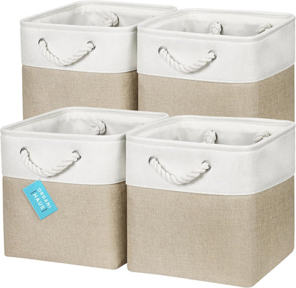 OrganiHaus 11x11 Cube Storage Bins 4 Pack, Foldable Cube Storage Organizer w/ Rope Handles