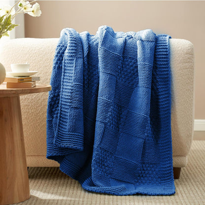 Amélie Home Chenille Knit Throw Blanket for Couch, Checkered Texture Decorative Soft Blanket for