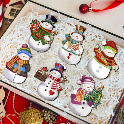 24 Pieces Christmas Snowman Wooden Ornaments Wood Hanging Decoration Set for Christmas Tree Hanging