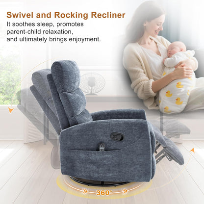 Manual Swivel Rocker Recliner Chair for Adults, Overstuffed Reclining Glider Chair for Nursing with
