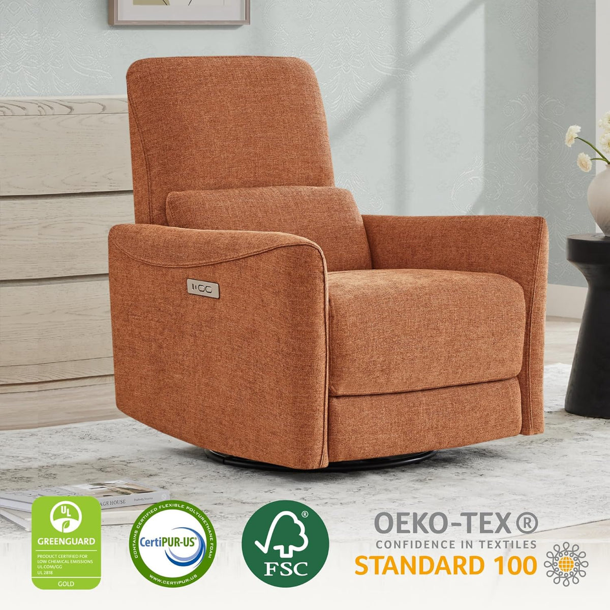 CHITA Power Recliner Chair Swivel Glider, FSC Certified Fabric Living Room Nursery Reclining Sofa