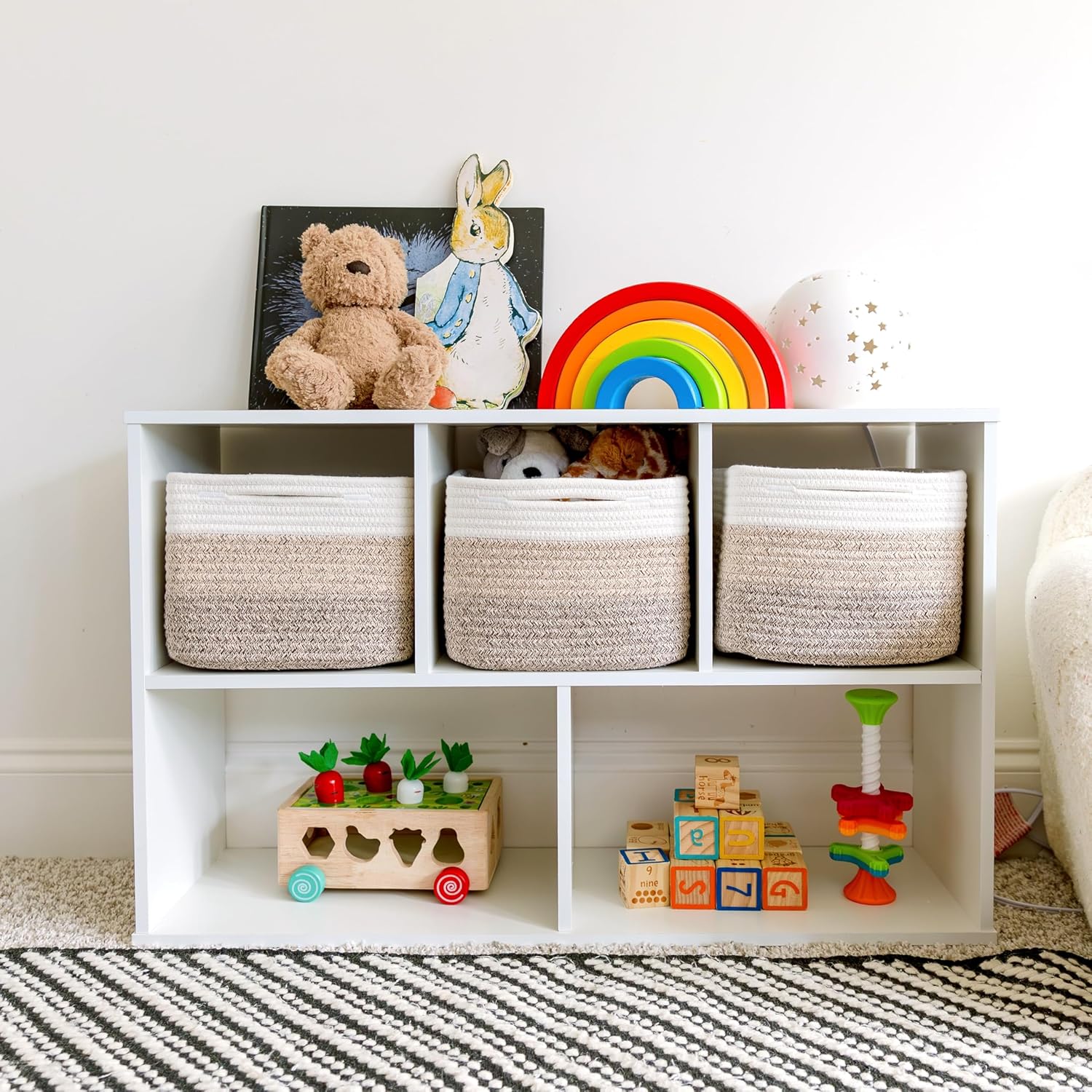 NaturalCozy Storage Cubes 9”x9”x7”Cotton Rope Woven Baskets for Organizing 3-Pack | 9 Inch Cube