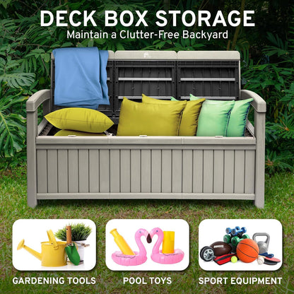 EconoHome 3 Seat Outdoor Storage Bench - 90 Gallon Capacity - Weatherproof Resin Bench for Patio