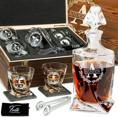 Personalized Whiskey Decanter and Stones Set - Customized Gift for Him - Men, Dad, Father