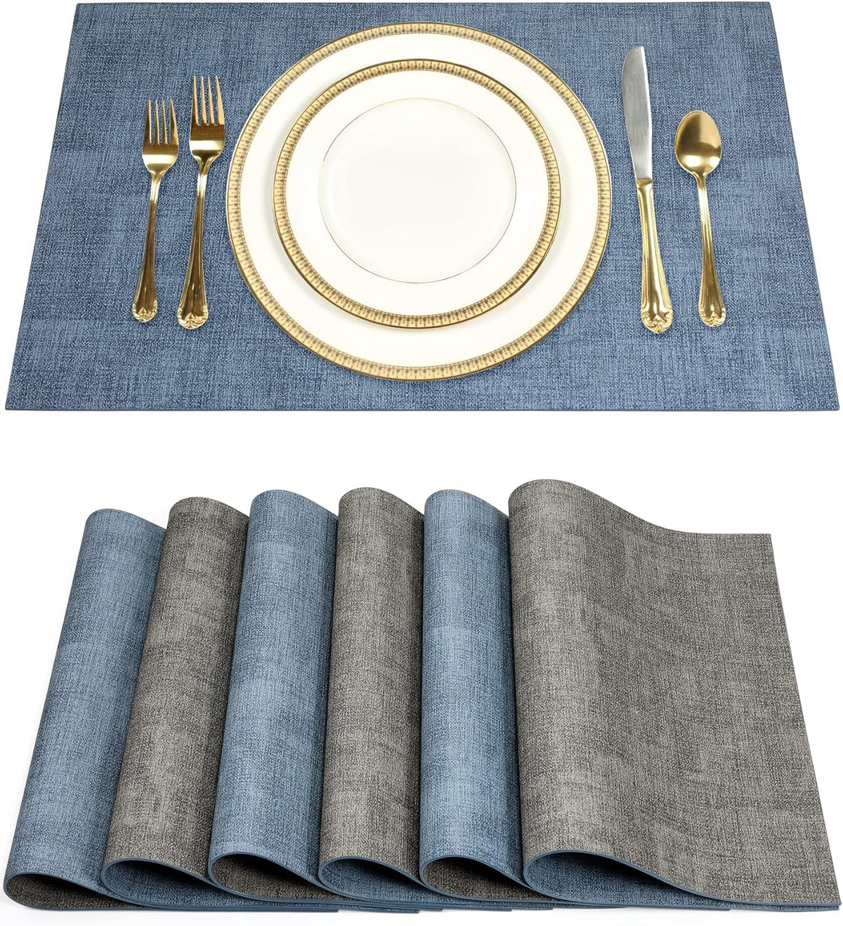 SUEH DESIGN Leather Placemats Set of 6 Reversible Table Mats Heat Resistant Waterproof No-Slip
