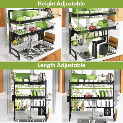 3 Tier Extra Large Stainless Steel Expandable Over The Sink Dish Drainer Drying Rack, Rust Proof