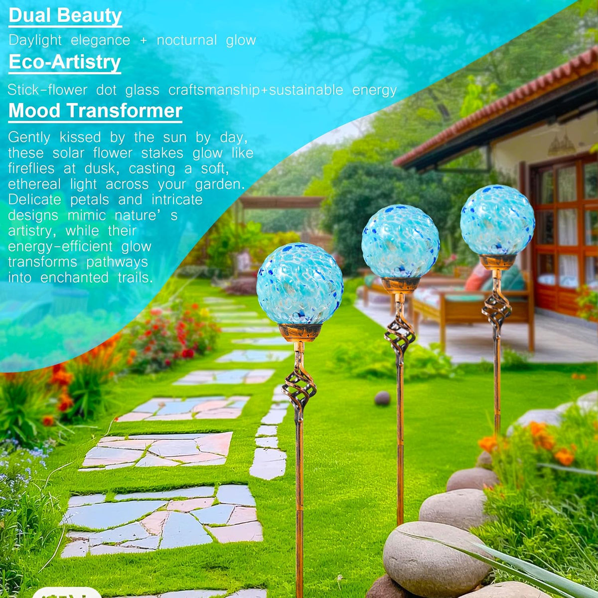 Garden Solar Lights, Decorative LED Honeycomb Glass Ball Garden Stake, Glass and Metal Outdoor