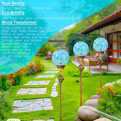 Garden Solar Lights, Decorative LED Honeycomb Glass Ball Garden Stake, Glass and Metal Outdoor