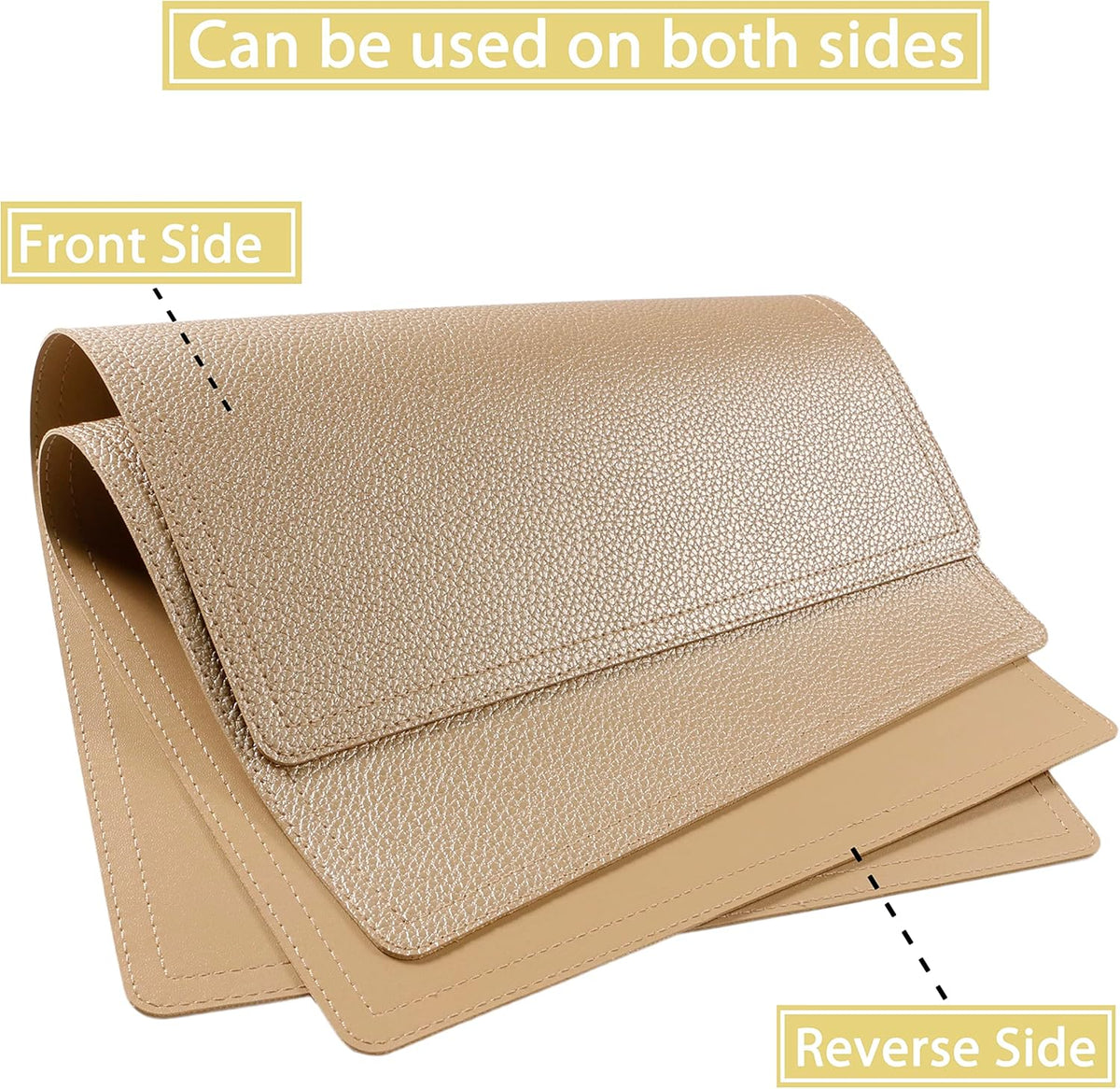 Faux Leather Gold Placemats, PU Table Mats, Set of 4, Waterproof, Heat Resistant, Non-Slip, Easy to