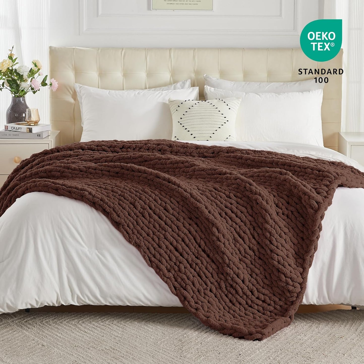 Carriediosa Chunky Knit Throw Blanket 60" X 80" Twin, 100% Hand Made Large Chenille Loop Yarn Soft