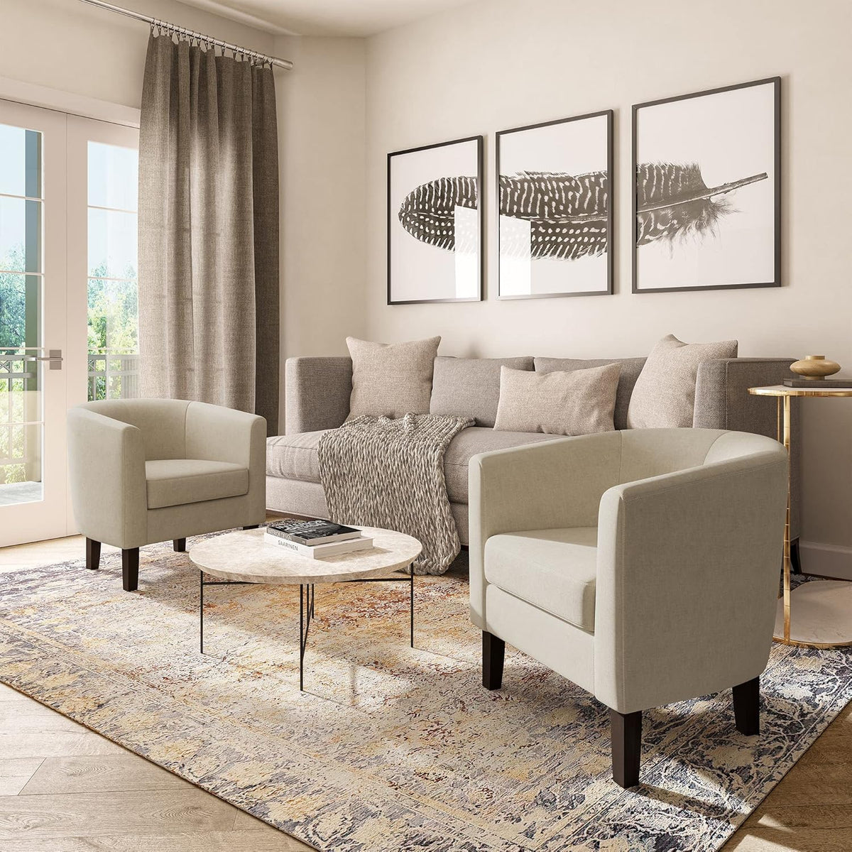 BELLEZE Accent Barrel Chair, Faux Leather Round Club Tub Sofa Corner Chair with Flared Legs and