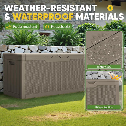 Greesum 100 Gallon Resin Deck Box Lockable Large Outdoor Storage Boxes for Garden Tools, Patio