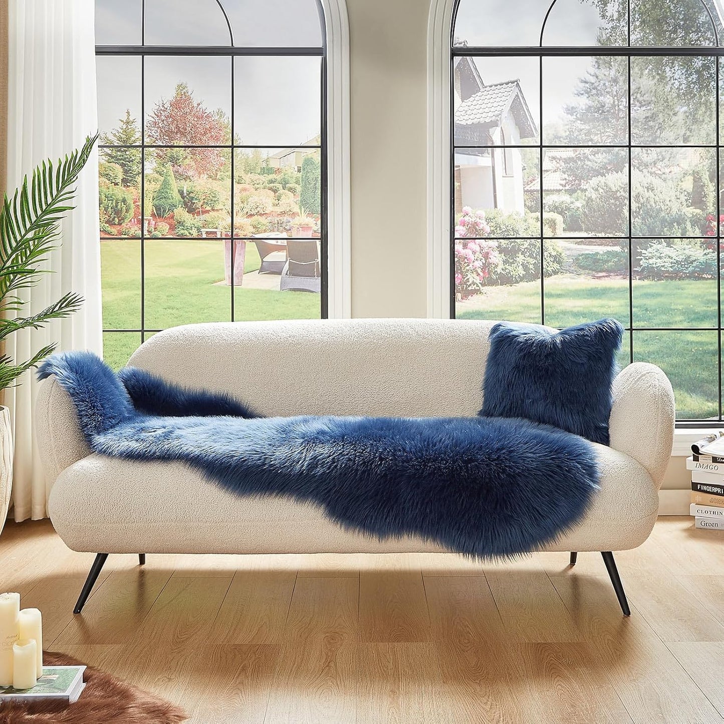 AMTOVO Faux Sheepskin Rug, Dark Blue Ultra Soft Fluffy Shag Area Rug, 2 x 6 ft Faux Fur Rug for