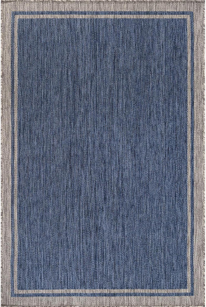 CAMILSON Outdoor Rug, 6x9 Bordered Navy Blue Gray Modern Area Rugs for Indoor and Outdoor Patios
