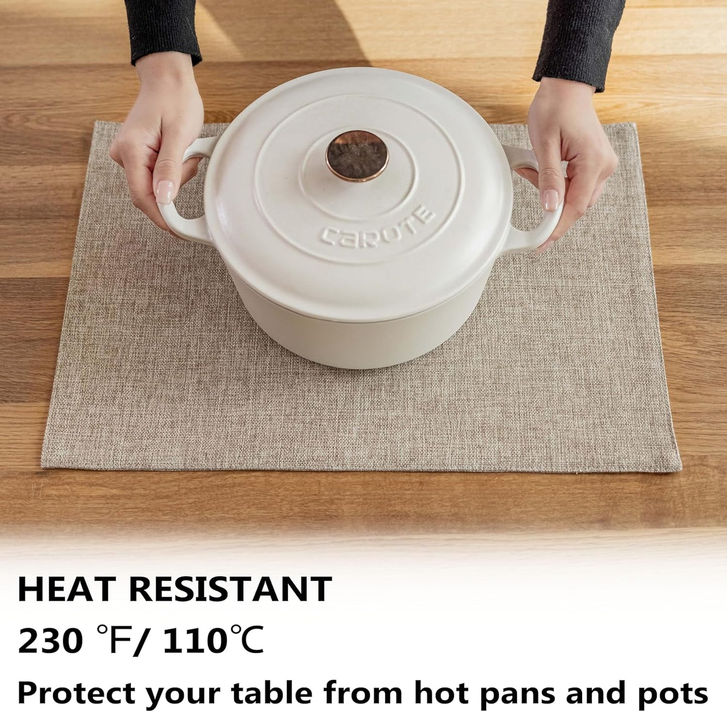 Demetex Table Placemats Linen Place Mats Set of 8 Natural Heat Resistant Cloth Plate Mats for