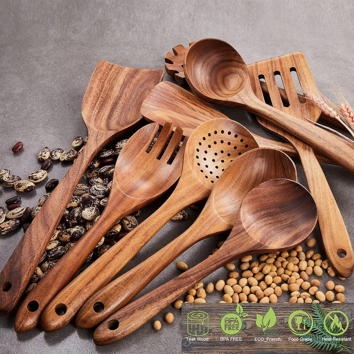 Wooden Kitchen Utensils Set,GUDAMAYE 6 PCE Wooden Spoons for Cooking,Wooden Cooking