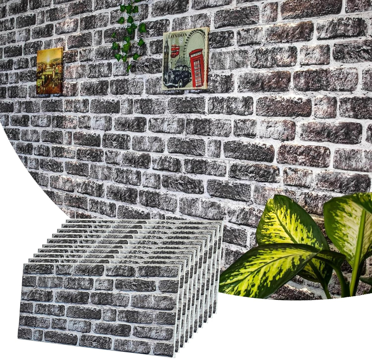 Dundee Deco 3D Wall Panels Faux Brick - Cladding, Charcoal White Stone Look Wall Paneling
