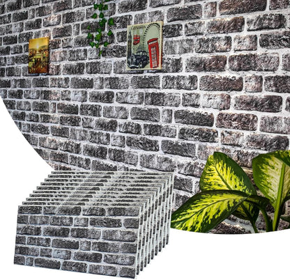 Dundee Deco 3D Wall Panels Faux Brick - Cladding, Charcoal White Stone Look Wall Paneling