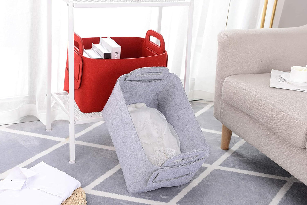 Storage Basket Felt Storage Bin Collapsible& Convenient Box Organizer with Carry Handles for Office