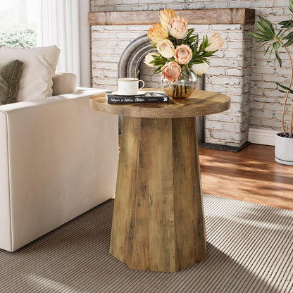 Tribesigns Round Pedestal End Table, Farmhouse Couch Side Table with Octagonal Base, Nightstand