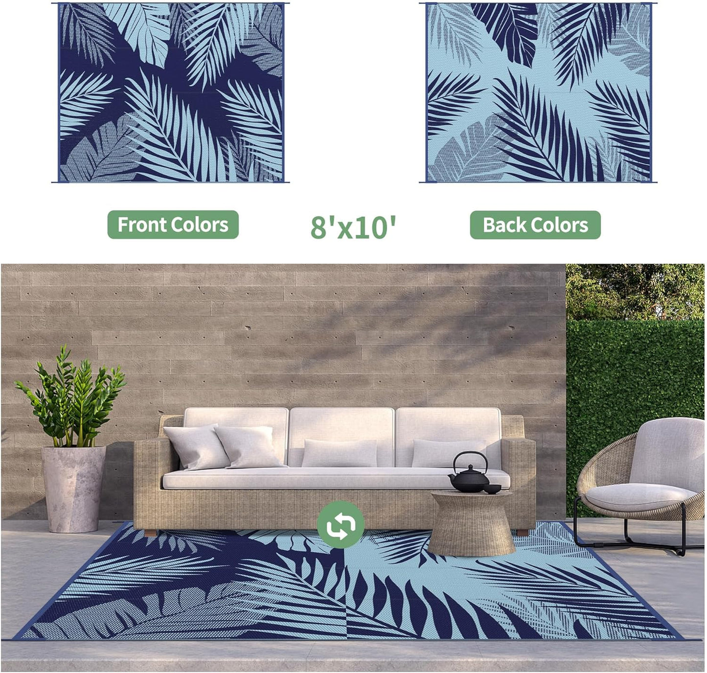 GENIMO Outdoor Rug 8' x 10' Waterproof for Patios Clearance, Reversible Outdoor Plastic Straw