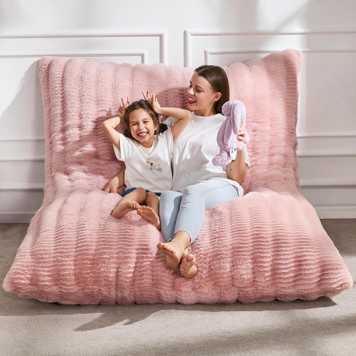 Hobestluk 3 in 1 Bean Bag Chair Giant Bean Bag Chairs for Adults with Ripple Cover Convertible Bean